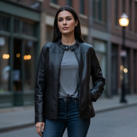 Cynthia Steffe Jackets & Blazers - Cynthia Steffe Black Leather Jacket with Fleece‎ Lining Woman's Size Small